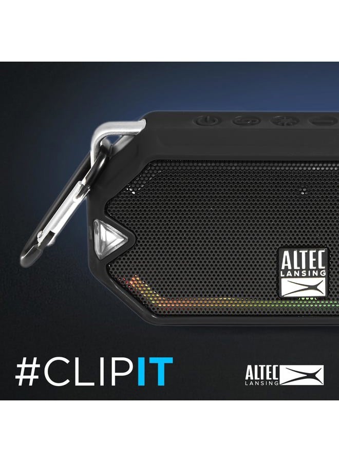 Altec Lansing مكبر صوت هيدرا ميني اللاسلكي المقاوم للماء مع 6 ساعات من وقت التشغيل، شحن سريع USB-C، مقاوم للماء والغبار والعرق IP67، عرض ضوء LED ووضع الوميض (أسود) - Image 5